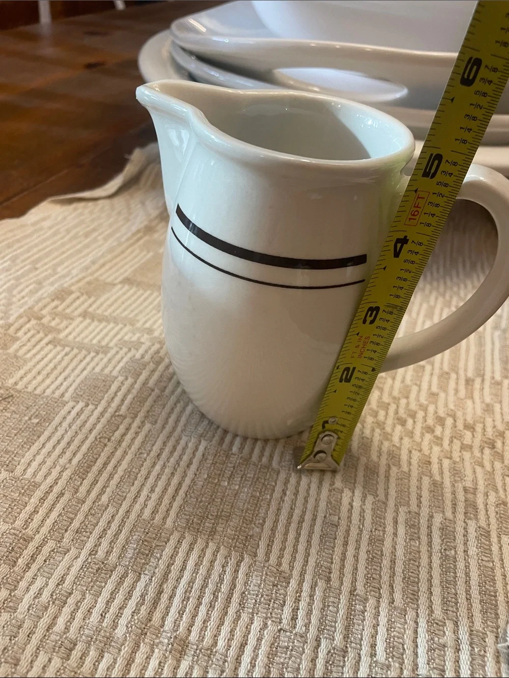 Classic White Ceramic Creamer with Black Stripe Accent